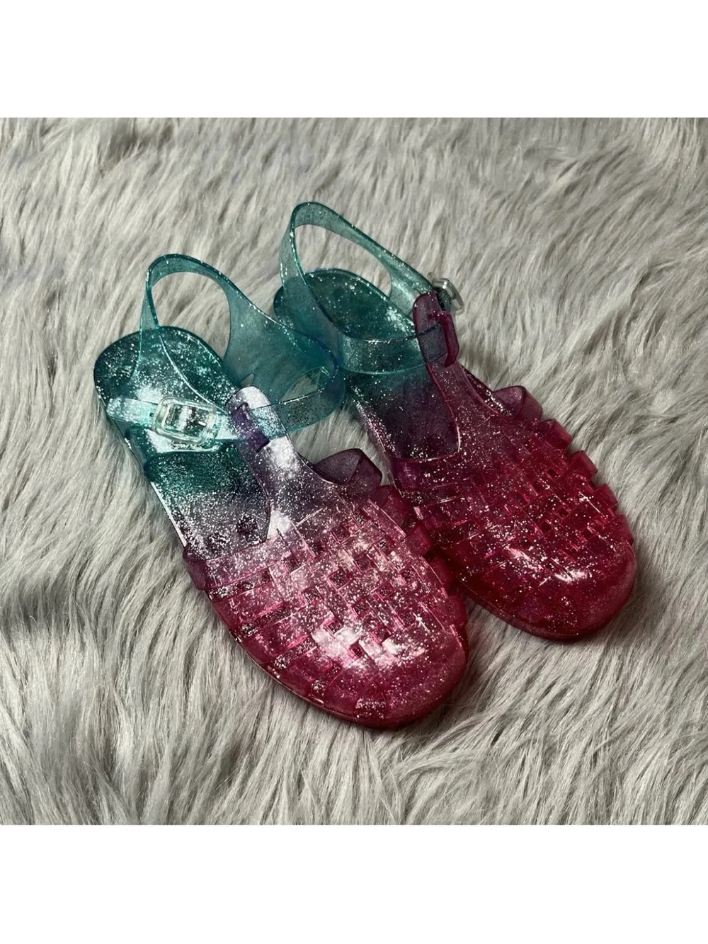 The Children’s Place Ombre Glitter Pink Jelly Sandals Girls Size 5